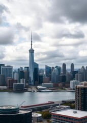 Panoramic view of cloudy toronto city skyline with waterfront skyscraper city building skyscraper downtown business architecture cityscape