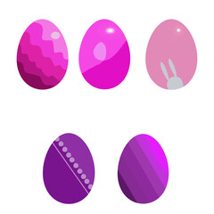 Set of five Easter eggs. Easter set of shades of pink and purple colors
