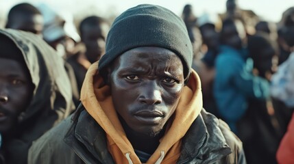 Obraz premium Black man portrait african poor people refugees