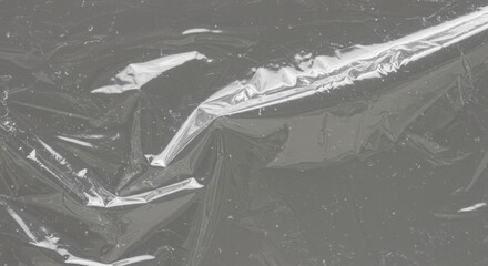 Transparent plastic film texture displaying unique wrinkles and light reflection