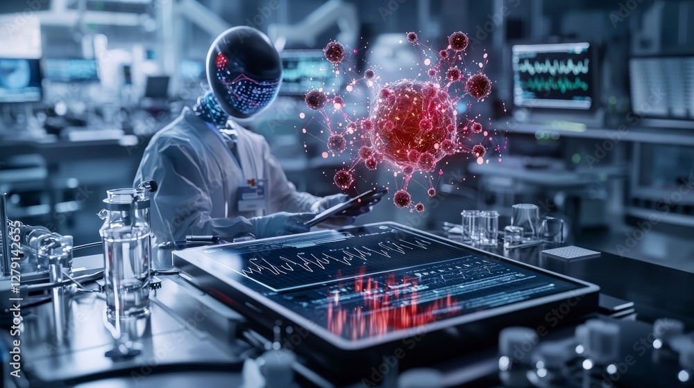 Poster Futuristic ai analyzing holographic health data in advanced lab environment technology and innovation perspective