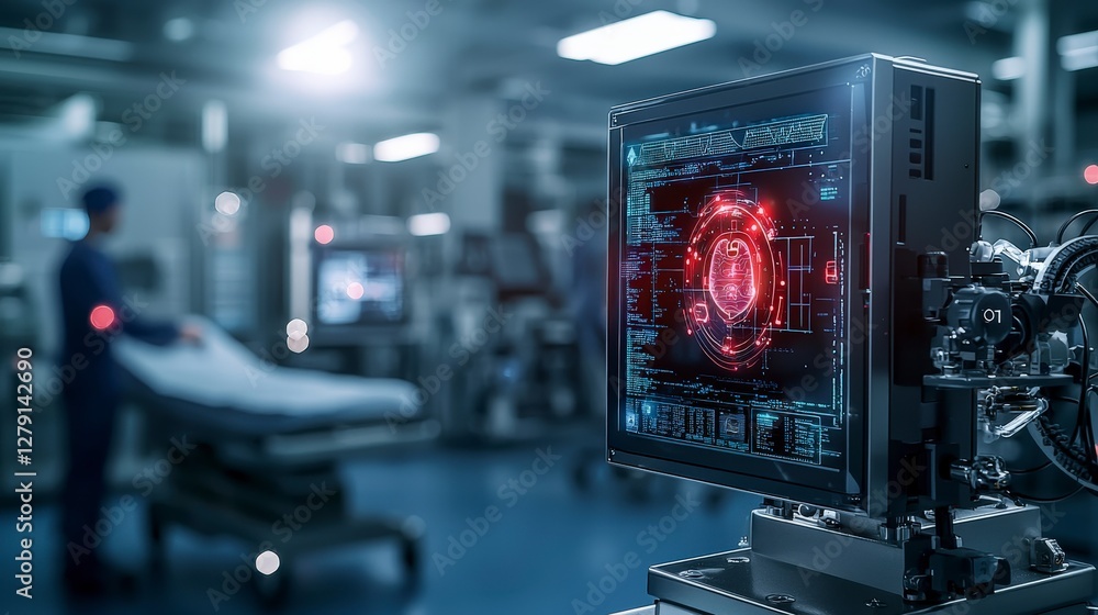Aufkleber futuristic ai-powered security system analysis high-tech facility industrial environment inside view