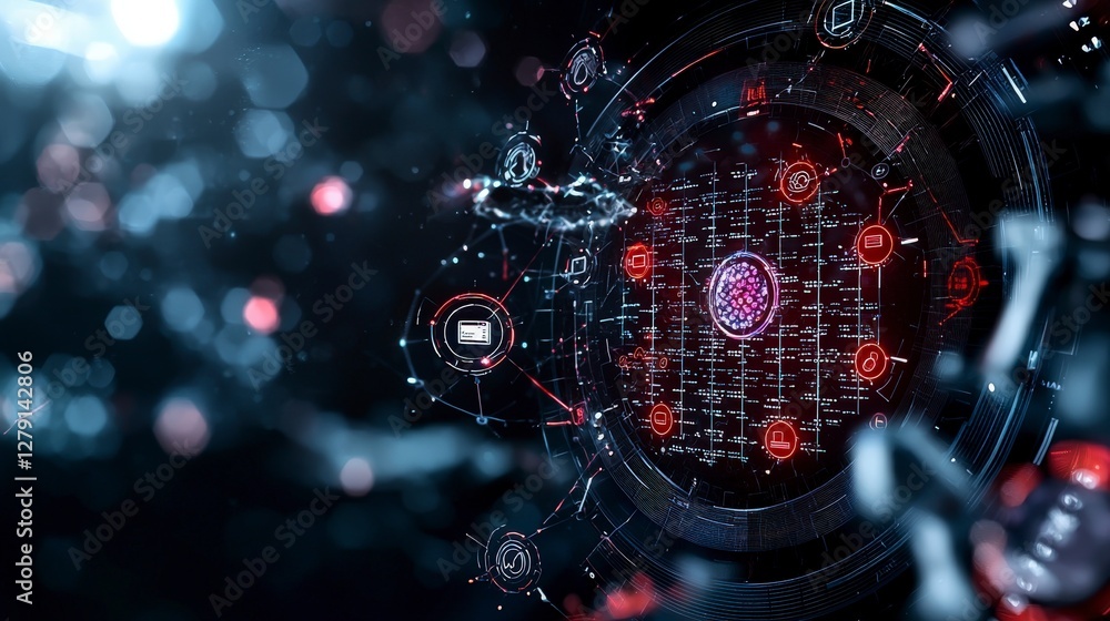 Aufkleber Abstract digital art of a futuristic firewall interface protecting large data structures in cyber space