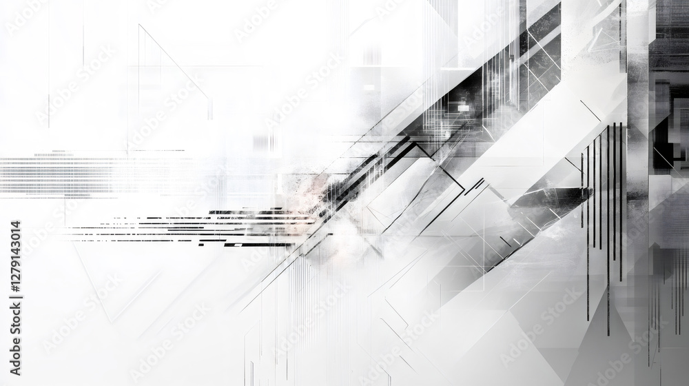 Poster geometric shapes, grunge textures and tech lines creating a dynamic and modern abstract background, 