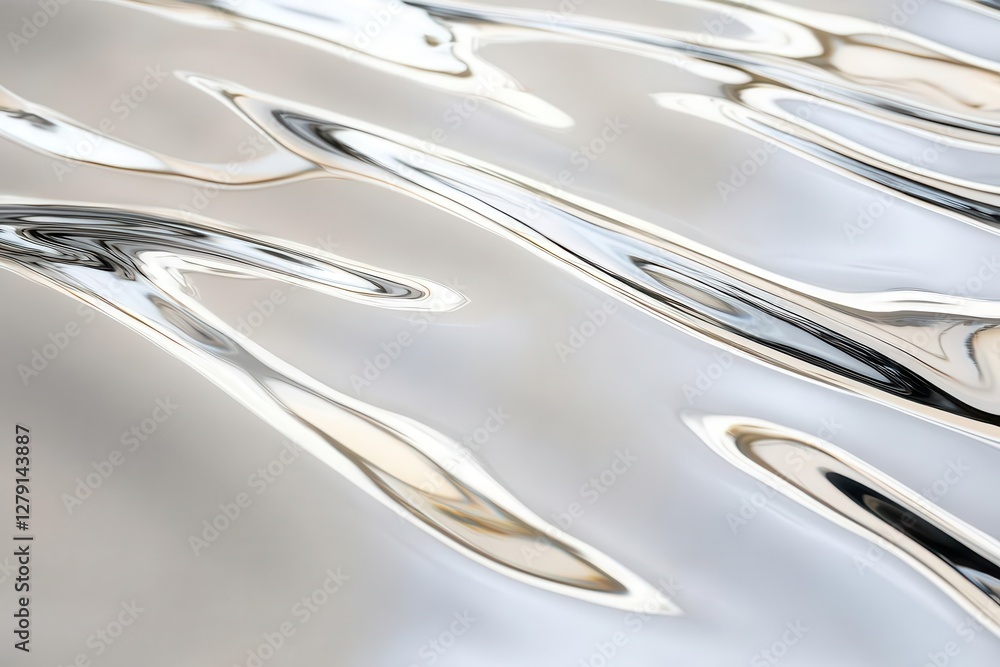 Poster chrome reflections on a curved surface, distorted abstract effect with a futuristic feel