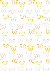 Obraz premium Seamless pattern thin outline minimalist butterflies delicate colorful hand drawn bright yellow orange blue
