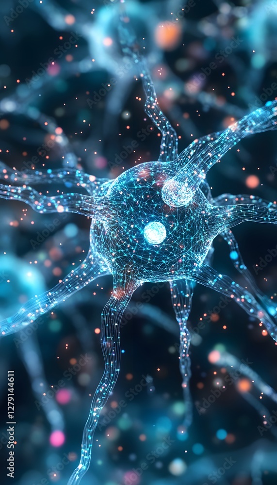 Poster abstract illustration depicts a neuron with interconnected nodes and lines