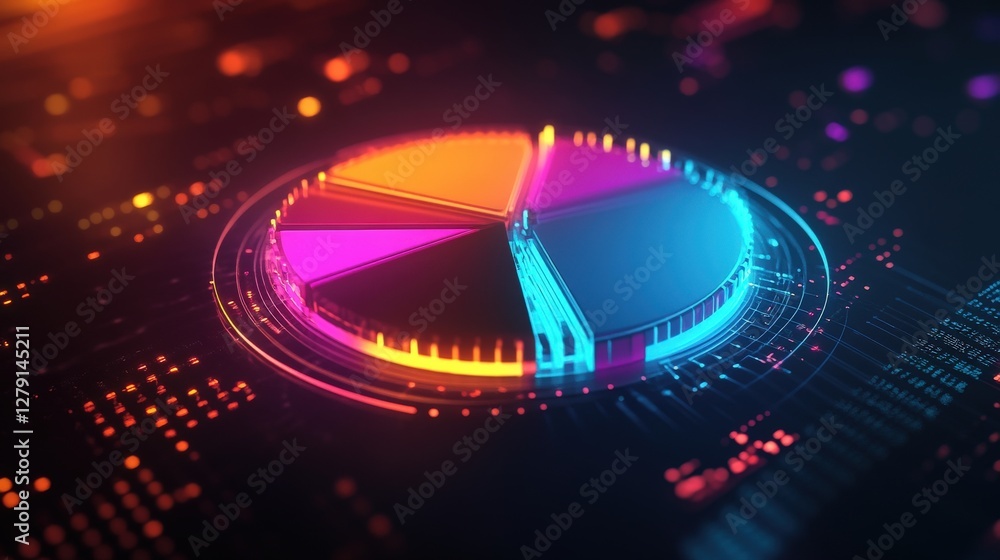 Poster Neon Pie Chart Data Visualization Technology