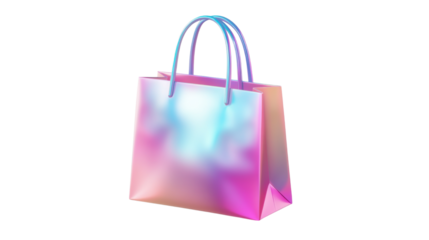 3D pastel iridescent bag with handles showcase isolated on white background 