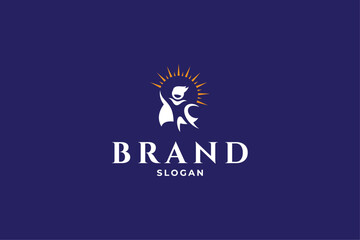 superhero kid logo with sun rays background in flat design style © Dina