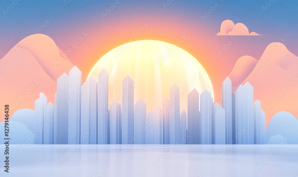 Poster a vibrant sci-fi city illustration encapsulated within a glowing crystal, showcasing imaginative arc