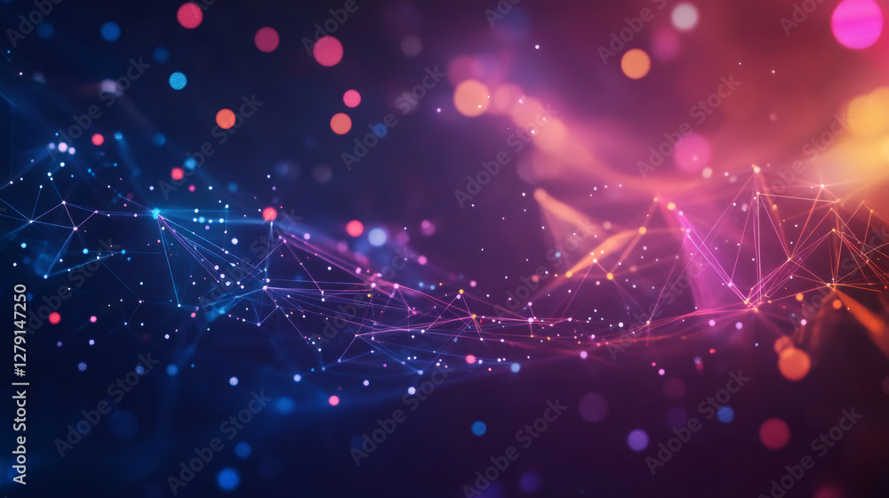 Aufkleber Plexus network forming colorful digital landscape with shallow depth of field and glowing particles