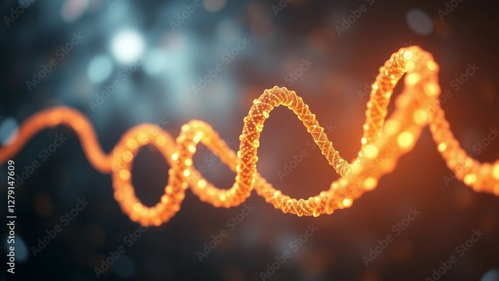 Poster abstract depiction of a glowing helical molecular structure in a cosmic background