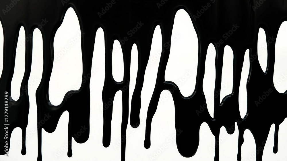 Poster black paint drips creating an abstract pattern on a white background