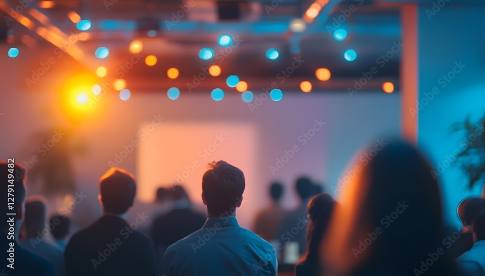 Poster audience at a conference with soft lighting and out-of-focus background