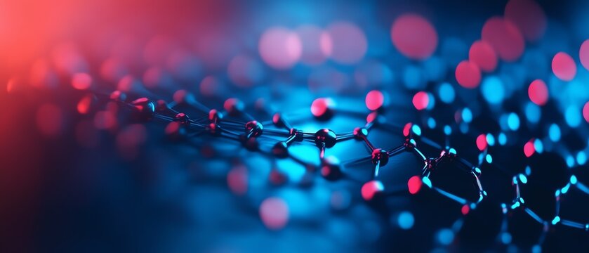 Colorful molecular structure in blue and red.