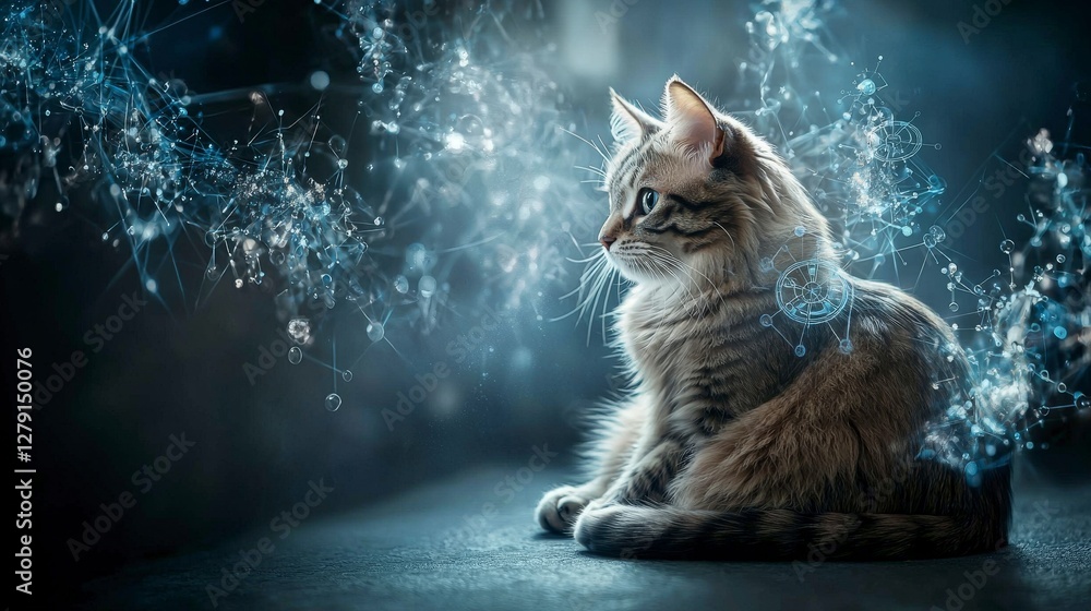 Aufkleber cat meditating in a mystical environment serene room digital art contemplative atmosphere side view 