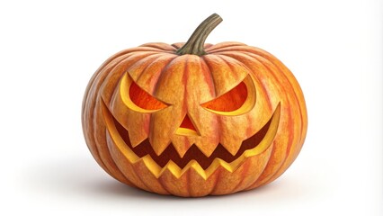 3D Rendered Evil Jack-o'-lantern Pumpkin, Halloween Concept, Isolated White Background, Spooky Design Halloween, 3D rendering