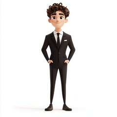 Stylish Animated Man in Elegant Black Suit