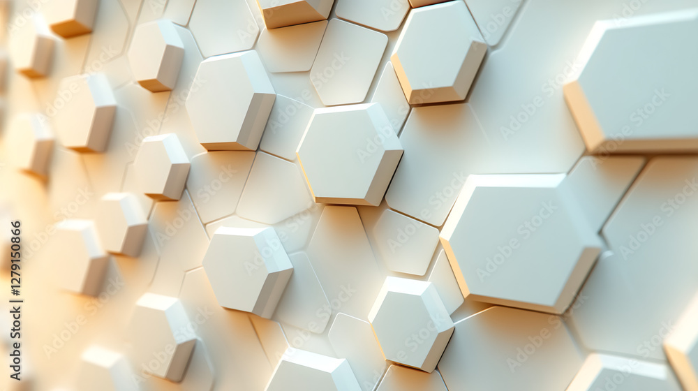 Poster Sleek hexagonal tile pattern generating minimalist surface under soft illuminating glow