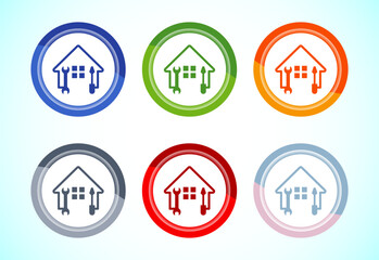 House repair icon design illustration. Home remodeling, repair or maintenance sign. 6 color button design set