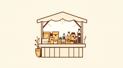 Obraz premium Illustration of a charming market stall, showcasing an array of artisanal products in a simplistic style.