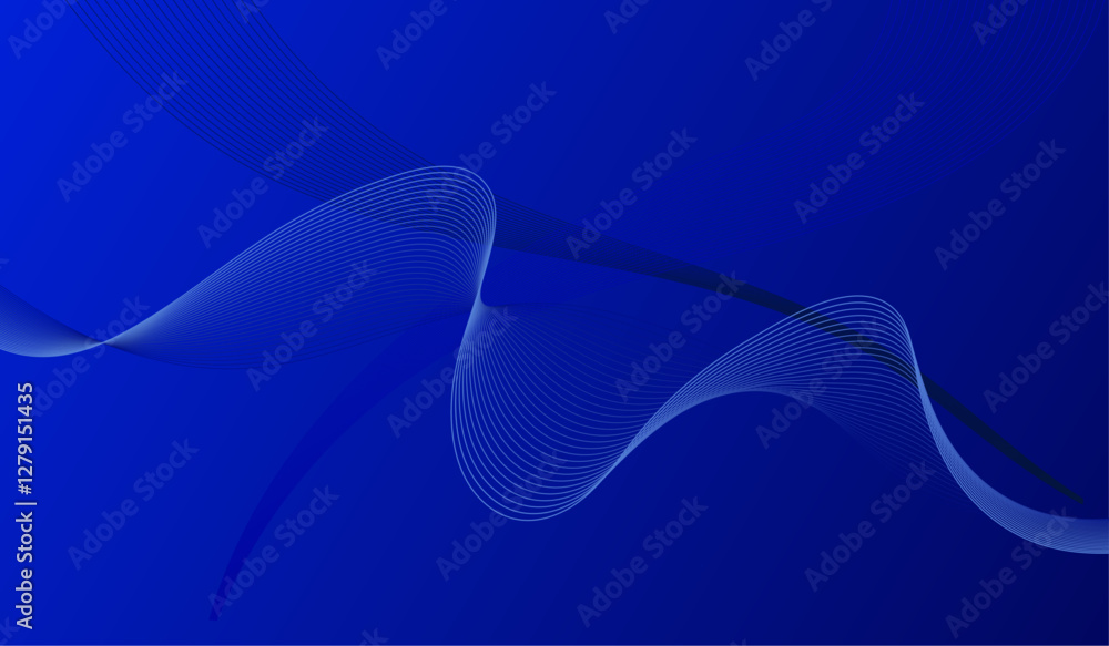 Poster abstract blue smooth lines wave curves with soft gradient abstract background.