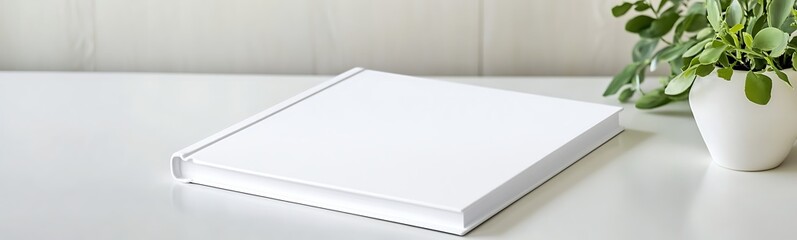 Fototapeta premium A clean white book cover displayed on a simple desk surface, ideal for minimalist design concepts.
