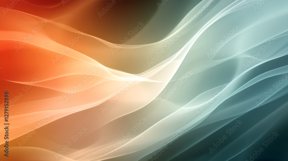 Poster Smooth curves creating a soft and elegant abstract background with a color gradient from orange to green