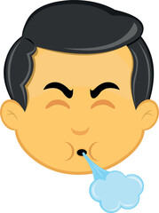 vector illustration yellow emoji character male, with his mouth blowing air