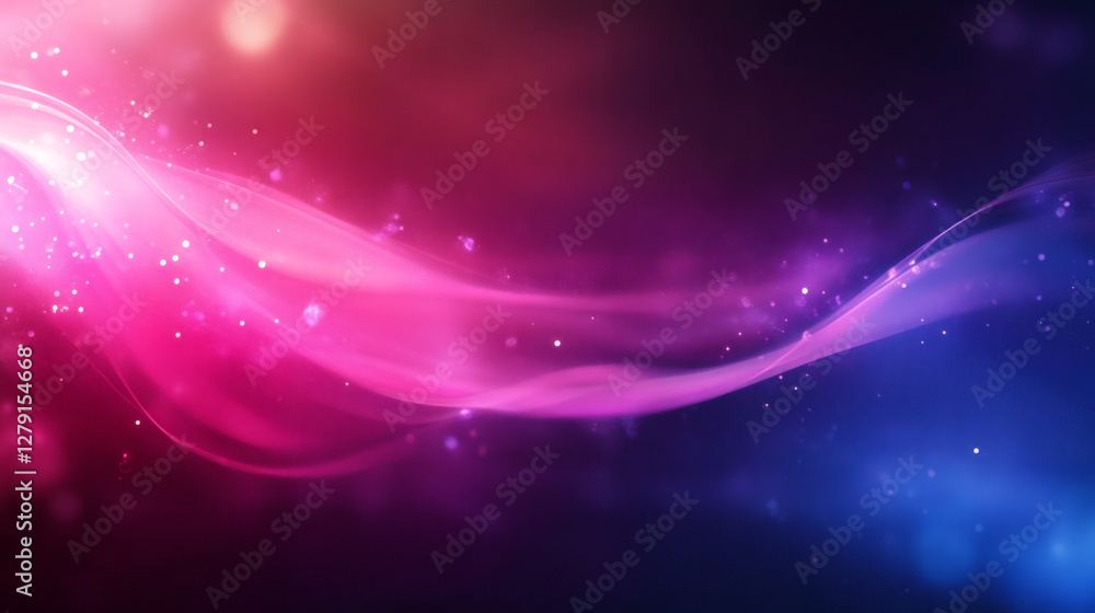 Poster Abstract background with pink and blue waves flowing with bokeh effect, creating a colorful and dynamic composition