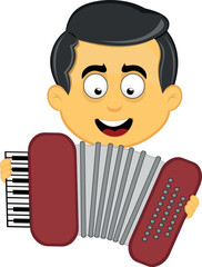 vector illustration yellow emoji character male, playing musical instrument accordion
