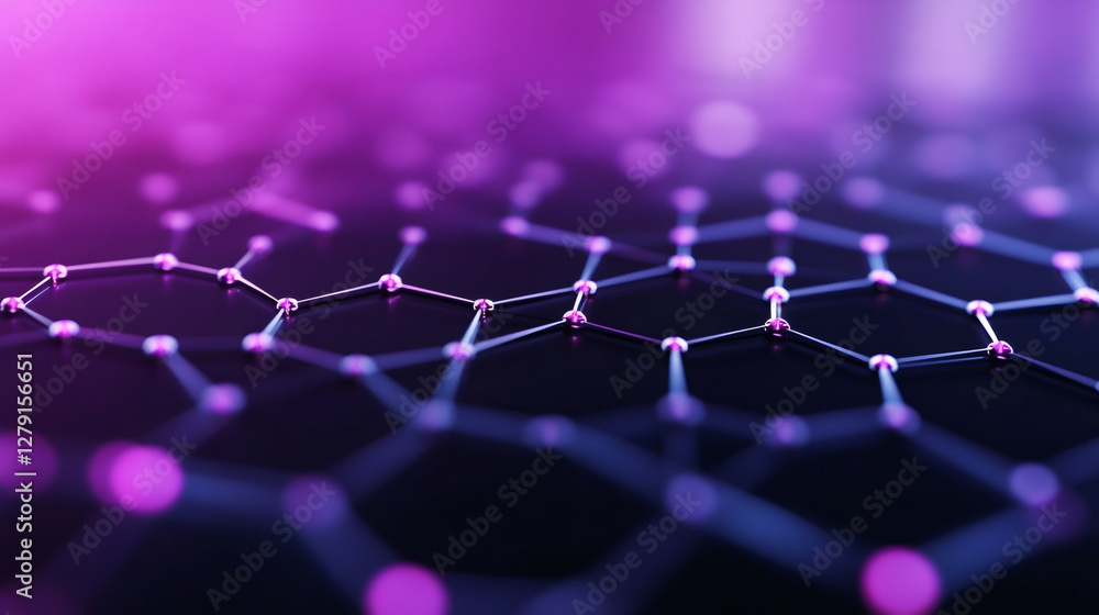 Aufkleber Digital mesh pattern showcasing interconnected hexagonal network geometry, glowing with vibrant purple and blue technological luminescence