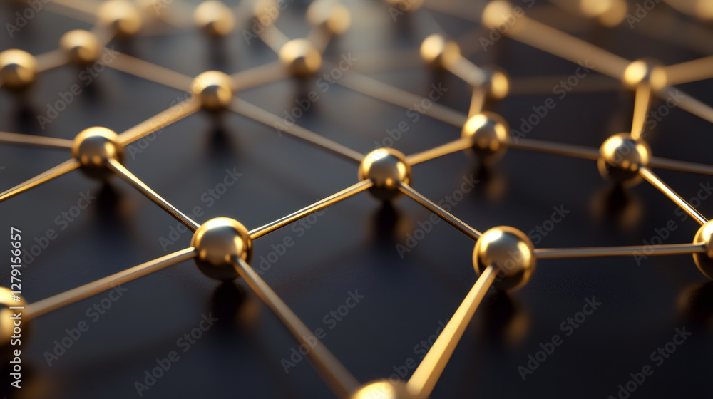 Aufkleber interconnected golden nodes forming a complex network on a dark background, symbolizing global commu