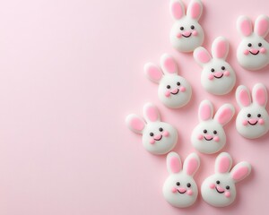 Tiny bunnyshaped marzipan sweets with blushed cheeks and expressive eyes