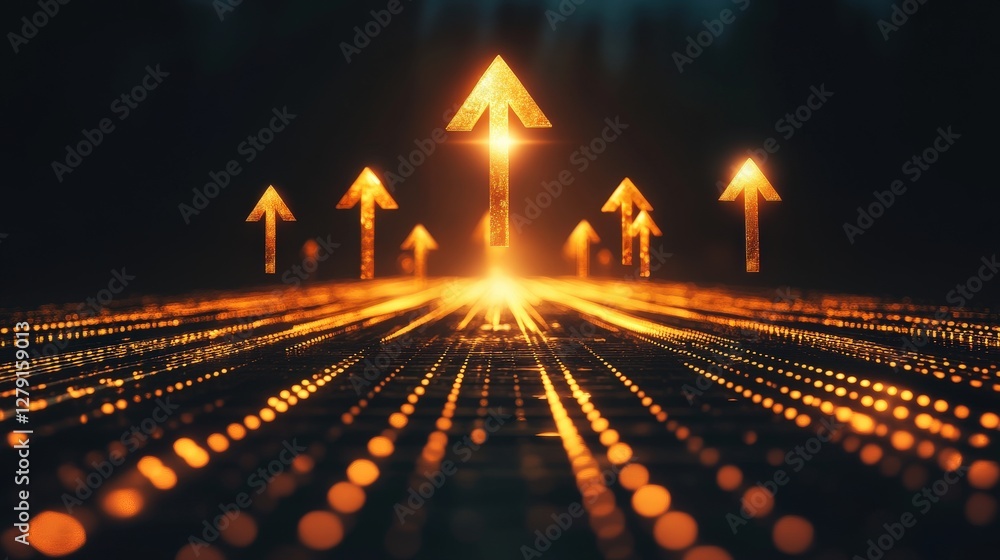 Poster Golden Arrows Illuminate Ascending Path Of Progress