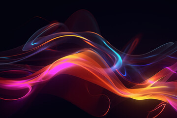 Abstract energy flow with neon lights creates vibrant and dynamic visual experience. smooth transitions of colors evoke sense of movement and creativity