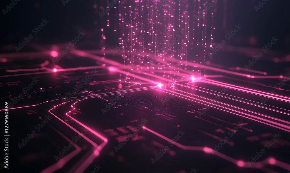 Aufkleber Dark-themed quantum lab interface featuring neon data visualization and futuristic design elements.