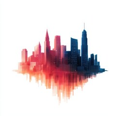 Obraz premium A vibrant, abstract skyline illustration featuring gradient colors, blending red and blue, with towering buildings symbolizing a modern cityscape.