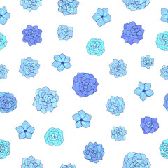 Seamless vector pattern of blue flowers. Background for greeting card, website, printing on fabric, gift wrap, postcard and wallpapers. Anemone, phlox flowers.