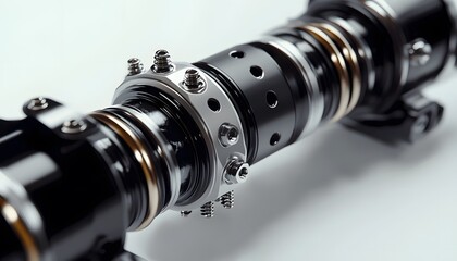 Close up view of mechanical components with metallic surfaces