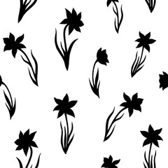 Seamless vector pattern of daffodils flowers. Background for greeting card, website, printing on fabric, gift wrap, postcard and wallpapers. Floral pattern.