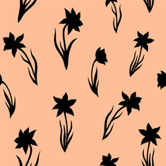 Seamless vector pattern of daffodils flowers. Background for greeting card, website, printing on fabric, gift wrap, postcard and wallpapers. Floral pattern.