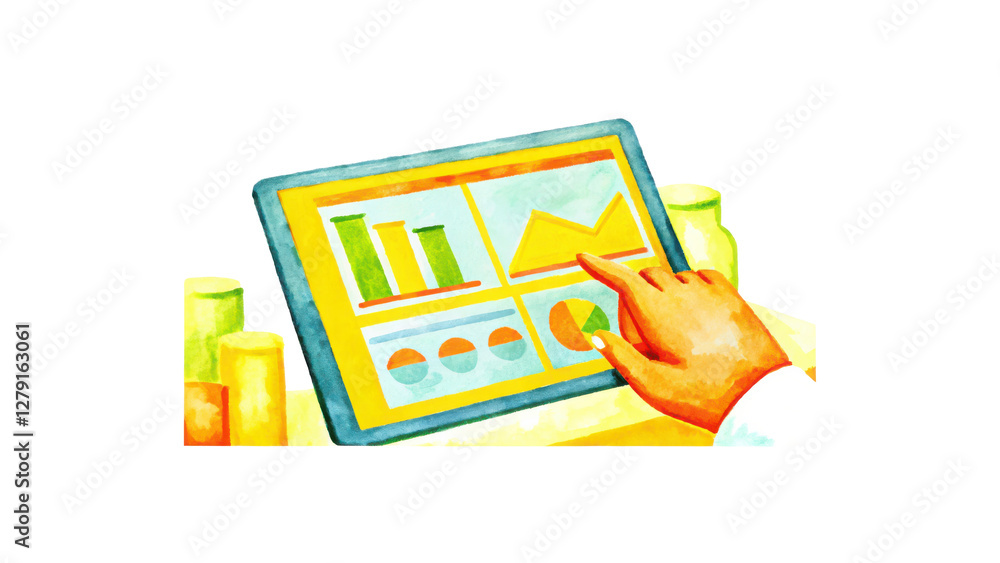 Poster food science technology concept, digital interface with graphs and charts clipart photo isolated on 