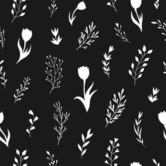 Seamless vector pattern of abstract floral elements. Background for greeting card, website, printing on fabric, gift wrap, postcard and wallpapers. 