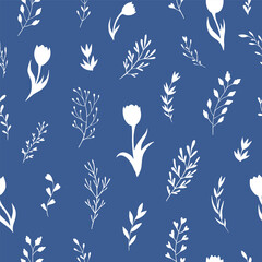 Seamless vector pattern of abstract floral elements. Background for greeting card, website, printing on fabric, gift wrap, postcard and wallpapers. 