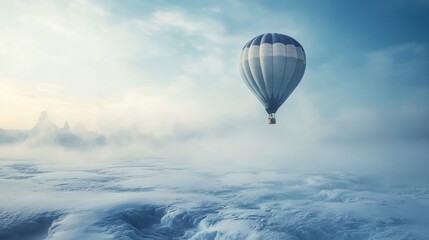 Fototapeta premium A hot air balloon floating peacefully over a frozen tundra