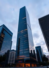 Fototapeta premium Modern corporate buildings skyscraper with reflection skyscraper city building skyscraper downtown business architecture cityscape