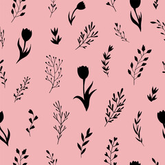 Seamless vector pattern of abstract floral elements. Background for greeting card, website, printing on fabric, gift wrap, postcard and wallpapers. 