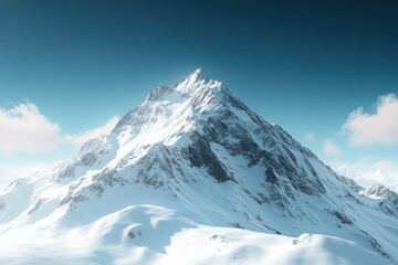 Obraz premium Majestic snow-capped mountain peak under a clear blue sky, serene winter landscape.